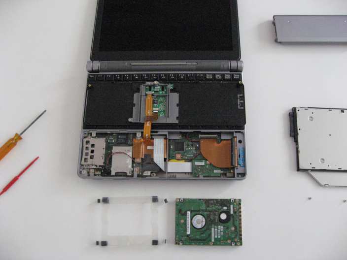 front of notebook, with disk drive removed